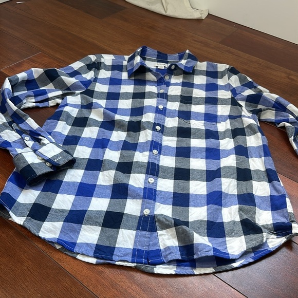 J. Crew Women’s Plaid Flannel Button Down Shirt Side Large Blue and White - Picture 5 of 5